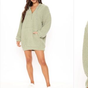 Fashion Nova Green Fuzzy Sherpa Oversized Hoodie Dress